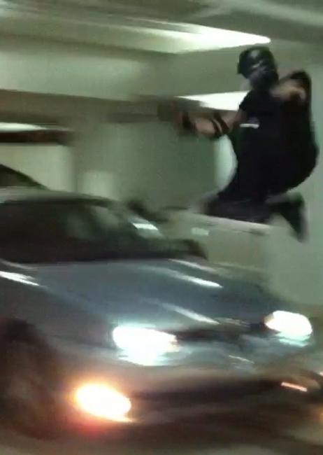 Jumping over moving car